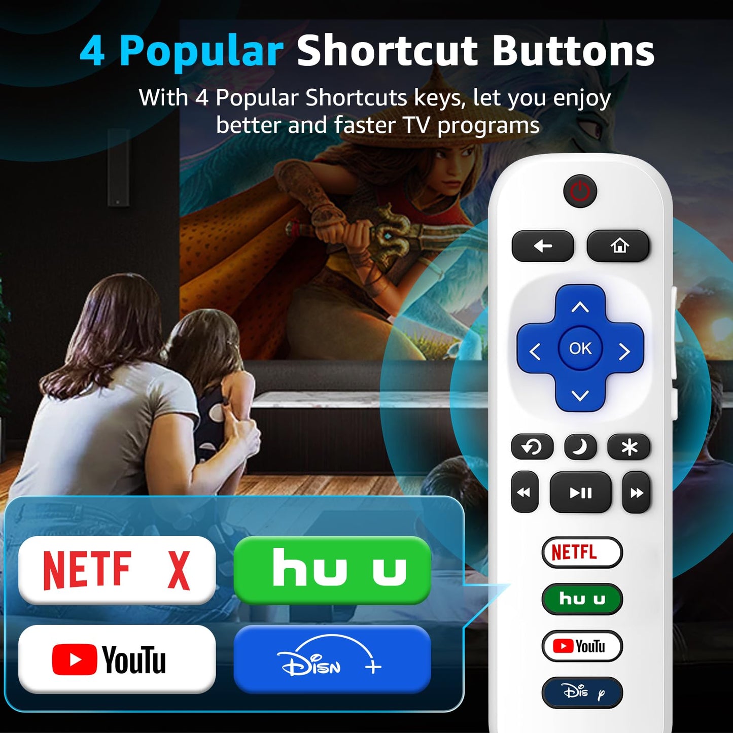 (Pack of 2) ONEBOM Replacement Remote for Roku TV with Soft Protective Silicone Cover(Glow in The Dark), Universal Remote for TCL/Hisense/Sharp/Onn/Element/Philips Roku Smart TV