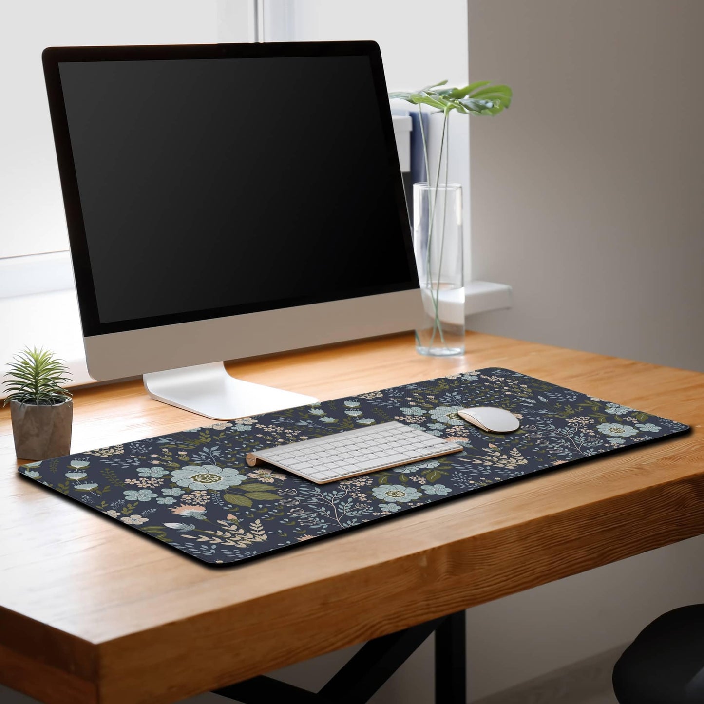 Samgula Office Desk Pads Floral Pattern Jumbo Mouse Pad Gaming Mousepad Large Mouse Pads The Desk Mat Non-Slip Rubber Base Waterproof with Stitched Edges 35.4 X 15.7 for Game Office,
