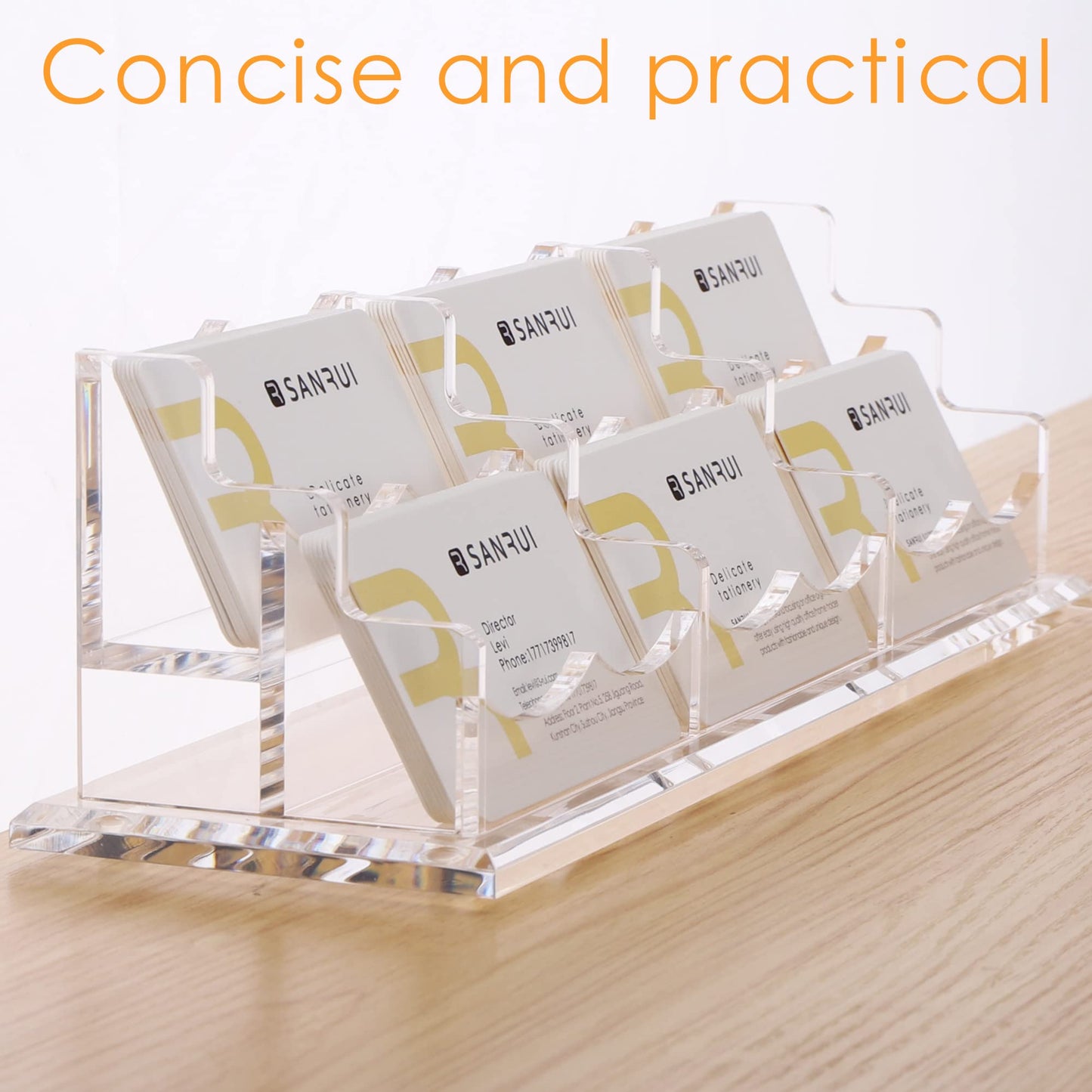 SANRUI Acrylic Business Card Display Holder for Desk, Clear Multiple Desktop Business Card Stand Organizer Storage, for Exhibition, Home, Office,2 Tier 6 Pocket, 360 Card Capacity