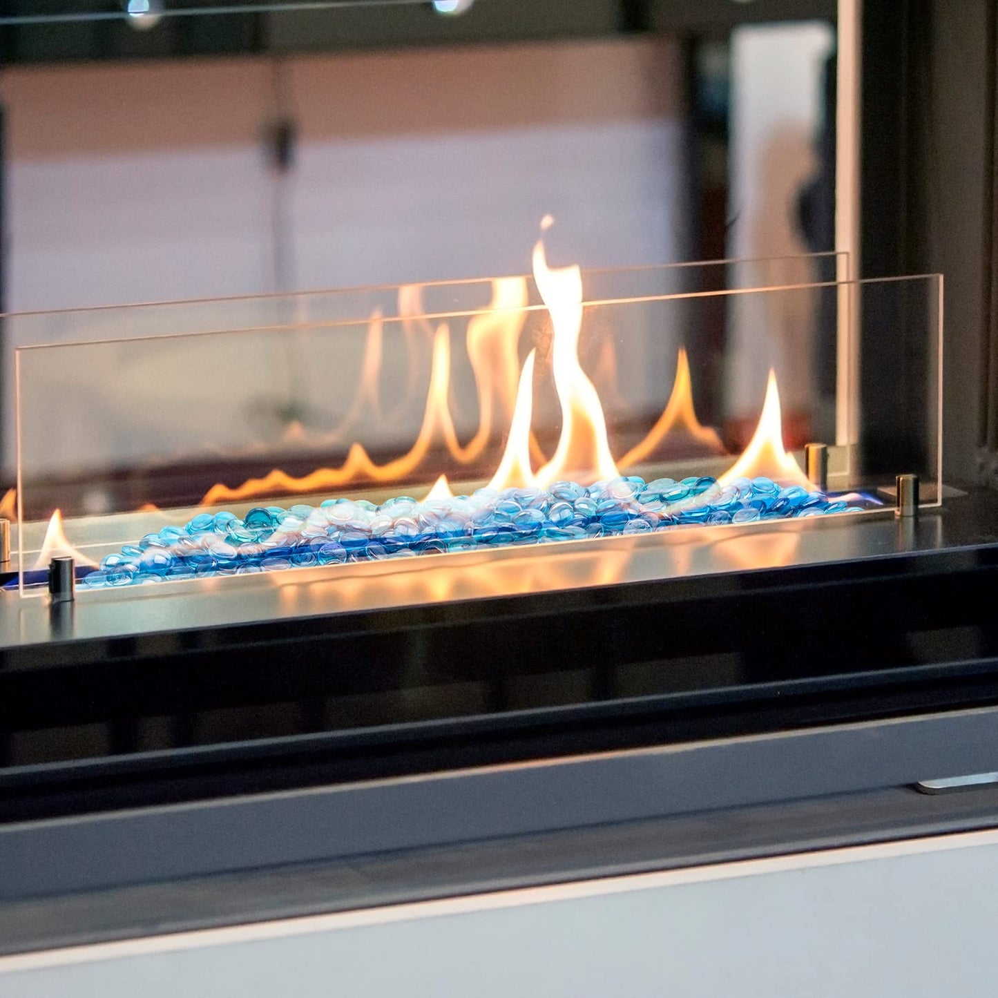 Stanbroil 10-Pound Fire Glass Beads - 1/2 inch Luster Fire Glass Drops for Fireplace Fire Pit | Gas Log Sets | Landscaping | Fish Tank, Caribbean Blue Luster