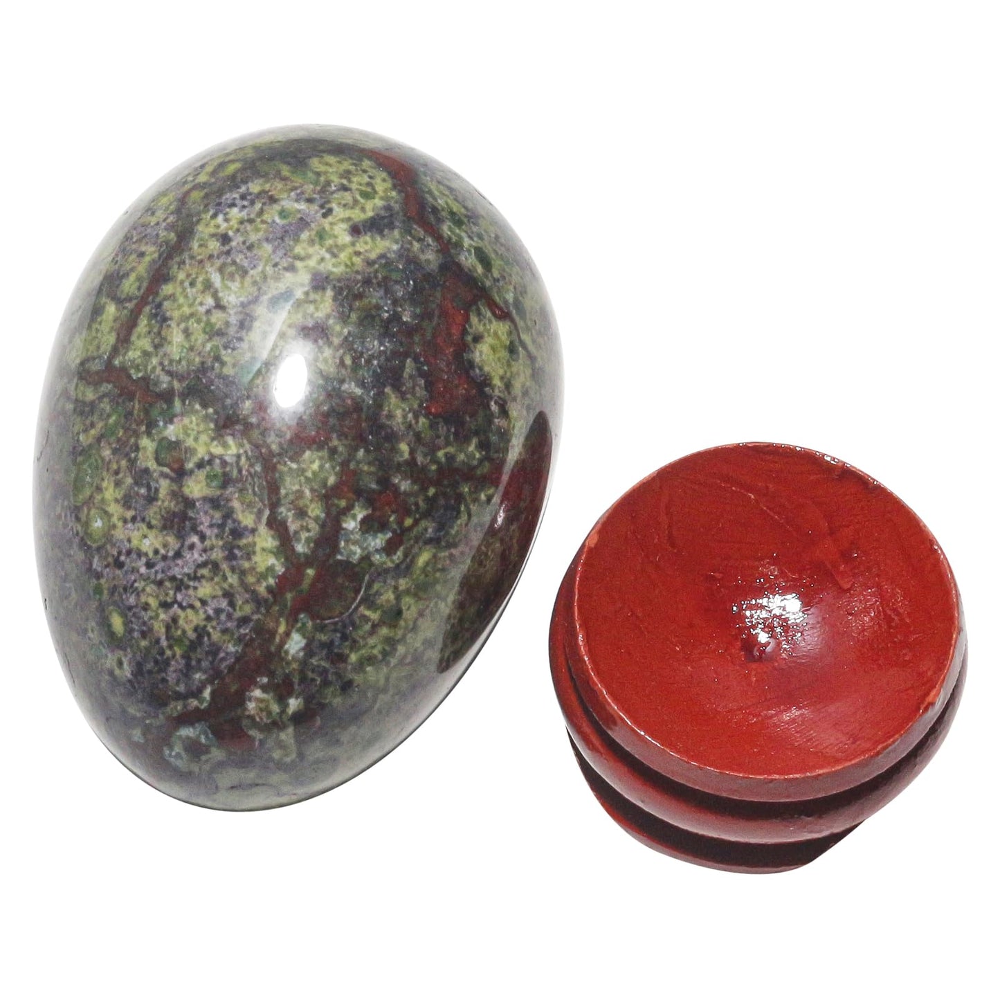 Casaper 2" Natural Dragon Bloodstone Egg with Wood Stand for Home Decoration, Polished Crystal Pocket Palm Sphere Fengshui Figurines Healing Reiki