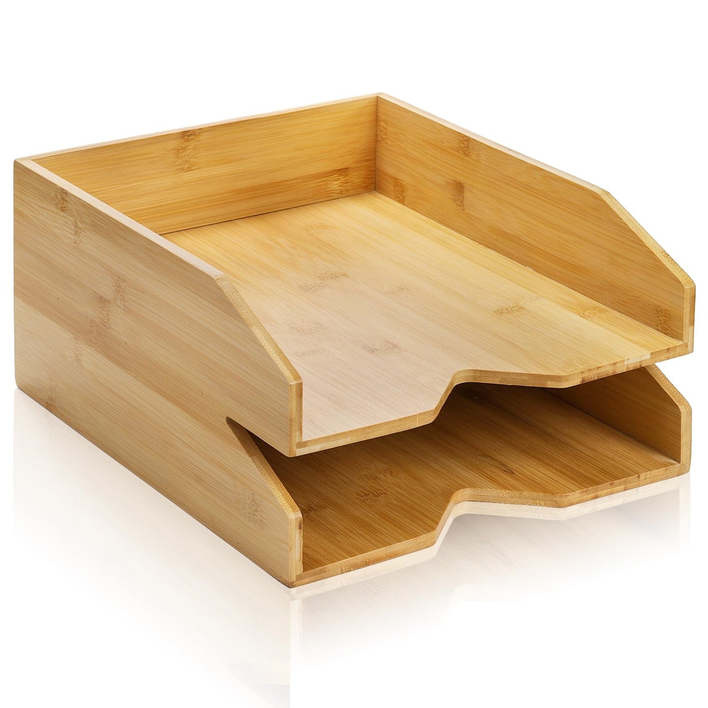 Pumtus 2 Tiers Paper Tray, 14 x 11 in Bamboo Letter Tray, Office Desk File Holder, Large Mail Document Organizer, Study Workstation Storage Rack for A4 Paper, Magazine, Envelopes, Office Supplies