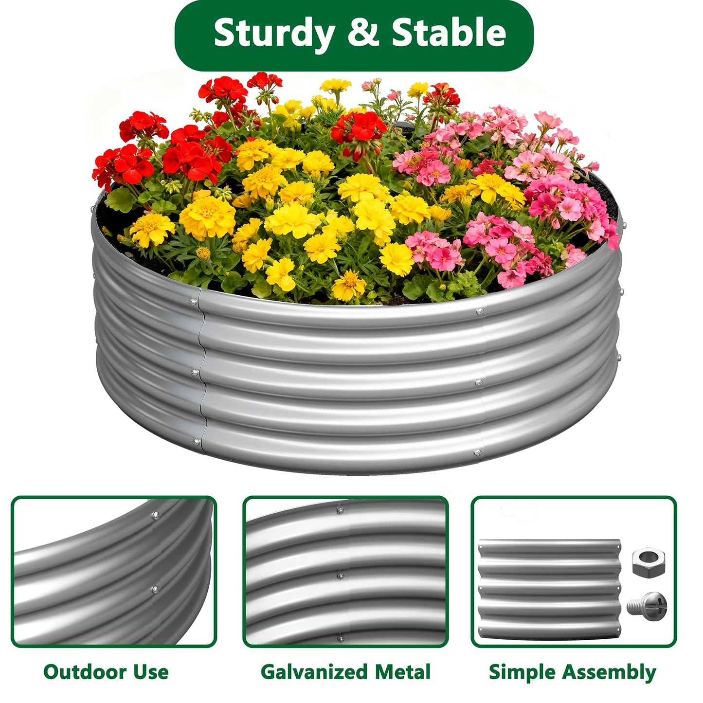 zizin 2 Pack Galvanized Raised Garden Bed Metal Round Raised Garden Beds Outdoor Planter Box for Vegetables (2FT, Silver)
