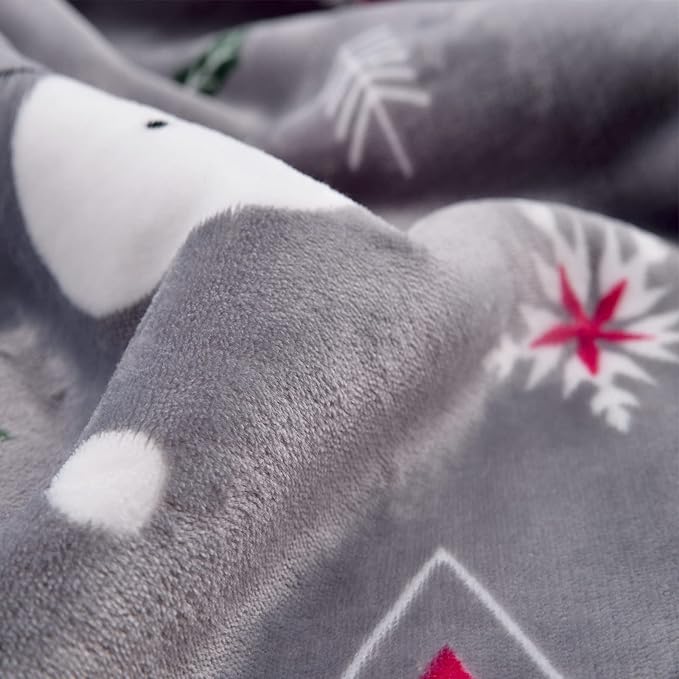SOCHOW Christmas Holiday Sherpa Fleece Throw Blanket, Fuzzy Warm Super Soft Reversible Plush Blanket for Bed, Sofa and Couch, Snowman and Snowflake Pattern, 60 x 80 inches, Grey