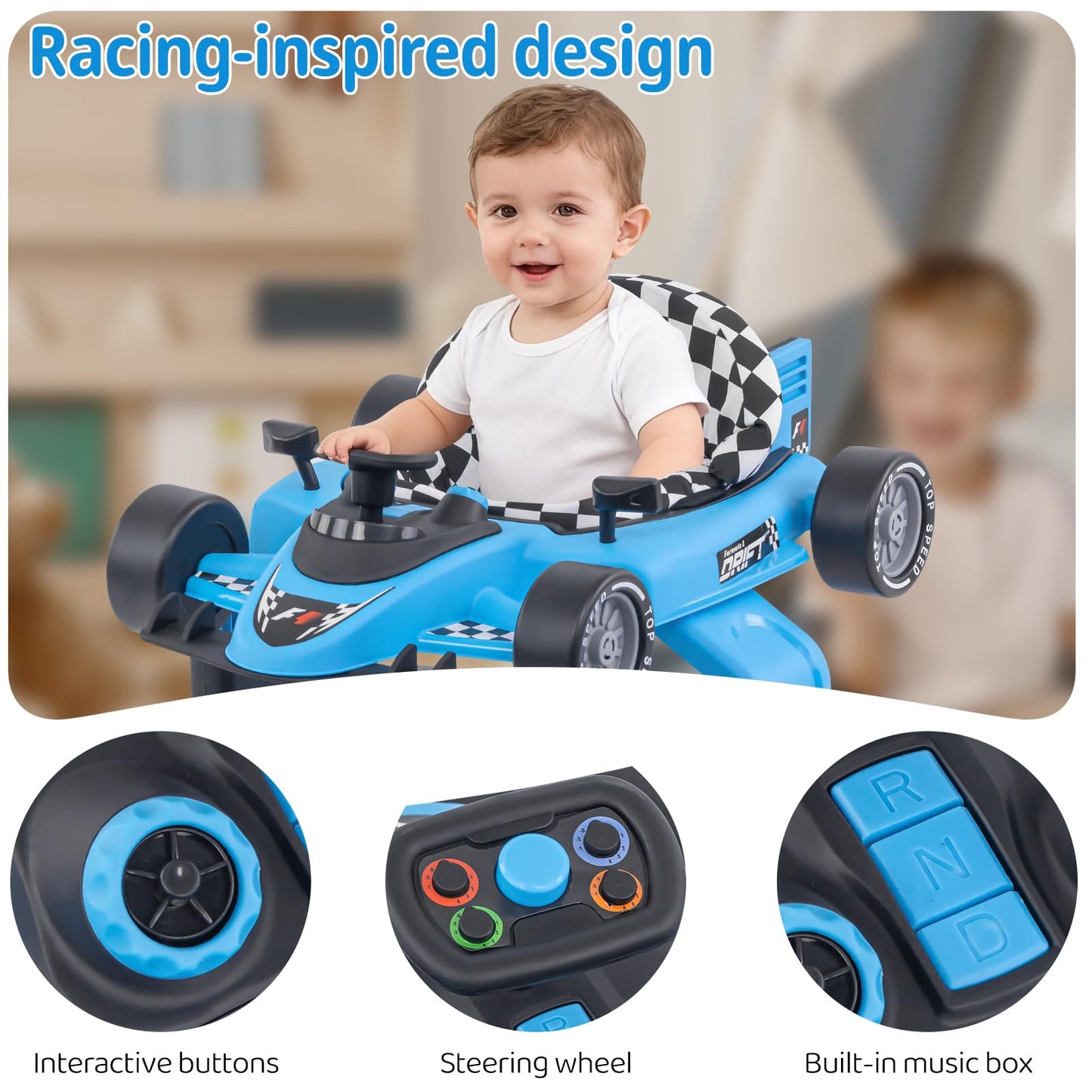 Baby Walker with Wheels | 3 Adjustable Heights, Reinforced Frame, 4 Modes (Push Walker & Jumper), Speed & Height Adjustments, Music, Lights, Anti-Rollover Design, for 6-18 Month Olds