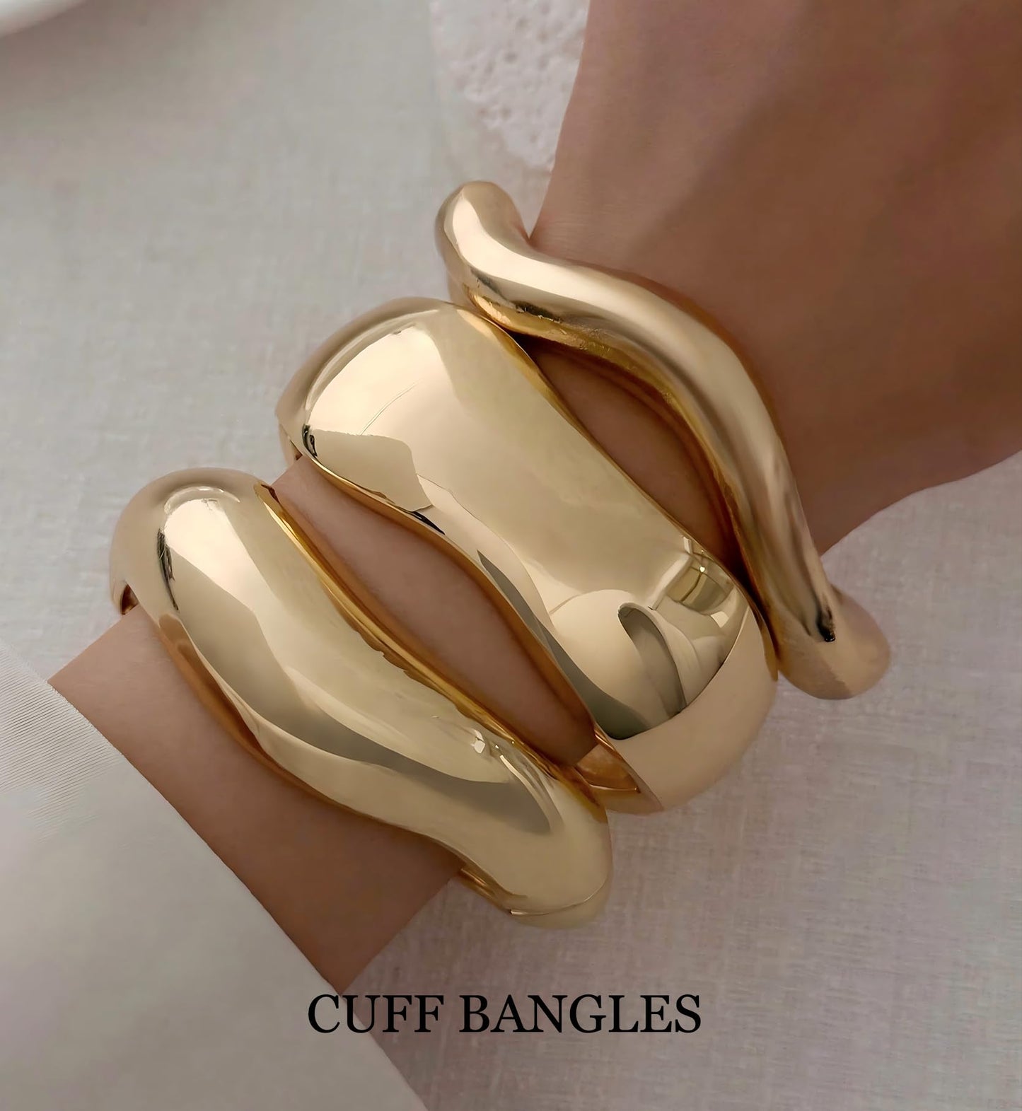 Chunky Gold Bangle Bracelets for Women, 14k Gold Plated Dainty Cuff Stackable Bangles Set, Trendy Bracelet Stack Fashion Jewelry Gifts