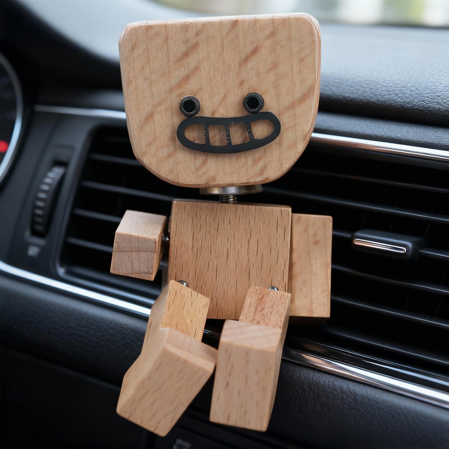 Beefire Whimsical Shaking Figurine, Wooden Man with Swappable Face Plates, Fun Kinetic Desk Decor for Office & Home, Engaging Gift for Coworkers & Friends