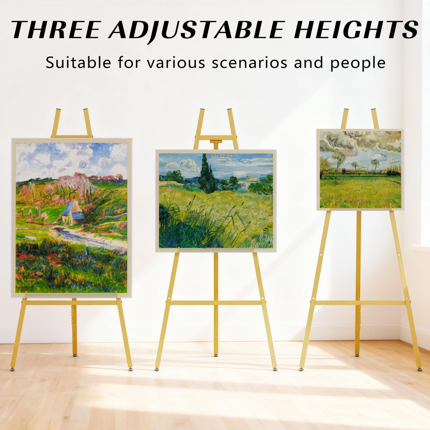 Gold Easel Stand for Sign, Heavy Duty Metal Display Easel with Adjustable Chain, Art Easel for Painting, Wedding Sign, Posters & Commercial Display