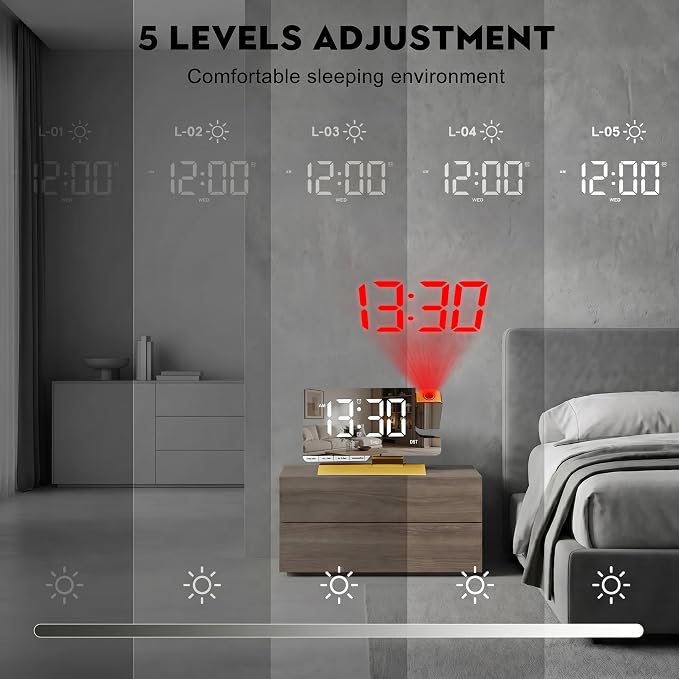 Projection Clock,Alarm Clocks for Bedrooms,Digital Bedside Clock