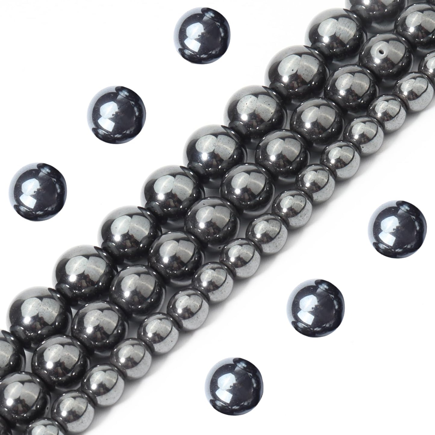 Siomia 60pcs 6mm Natural Black Hematite Beads Energy Healing Crystal Round Loose Stone Beads for Jewelry Making, DIY Bracelets Necklaces