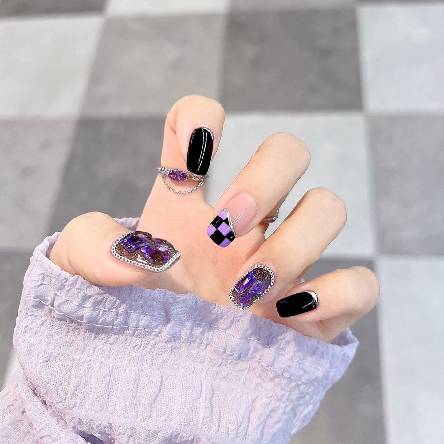 Light Rain Small Size Hand-made Press on Nails, 3D Gel UV Finished False nails with Design by Professional Manicurist