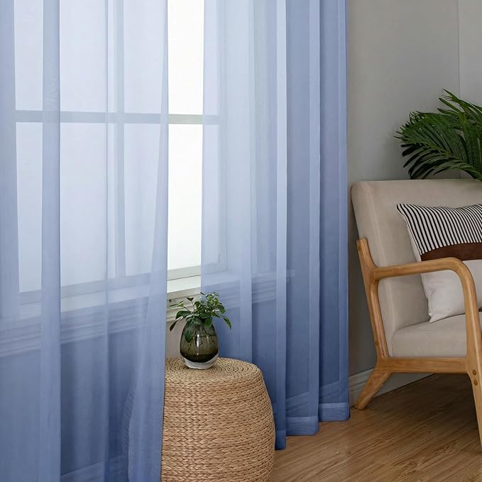 Lecloud Denim Blue Sheer Curtains 96 Inches Long 2 Panels, Rod Pocket Light Filtering Window Curtains for Living Room Bedroom Dining Room, Voile Airy Elegant Balcony Drapes, Each Panel 42" W x 96" L