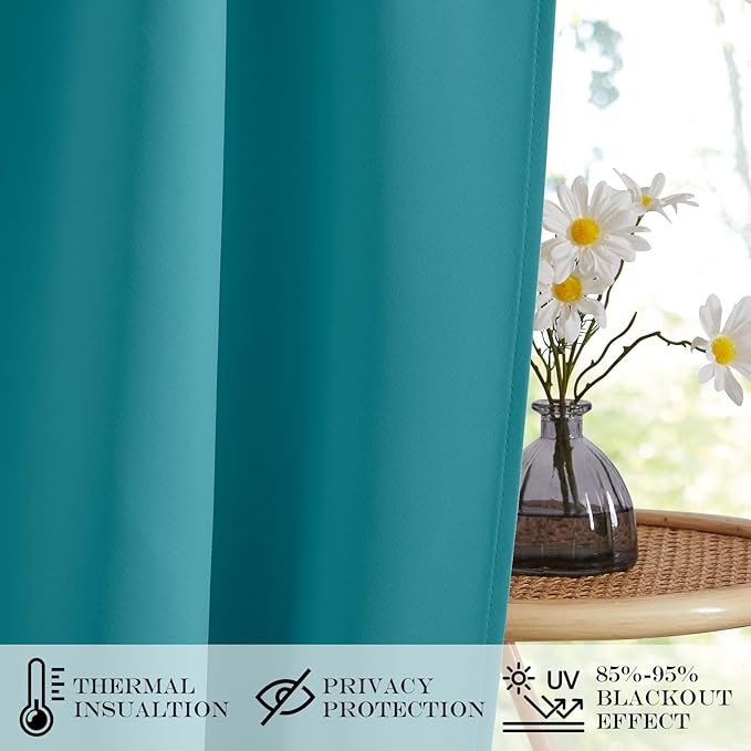 NICETOWN Blackout Curtain Panel for Front Door Kitchen Window Curtains Thermal Insulated Rod Pocket Drapes for Glass Storm Door with Tieback W25 x L80, Peacock Teal, 1 Panel