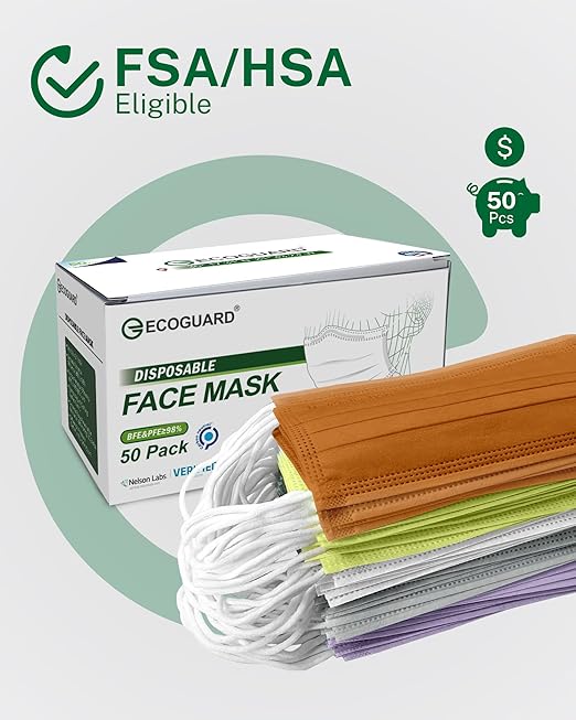 Disposable Face Masks Made in USA, 4 Ply for Families, Students, Breathable All-Day Wear & Safety, FSA HSA Eligible, ASTM Level 3 Medical Grade, 50 Pack, Dusky Bloom