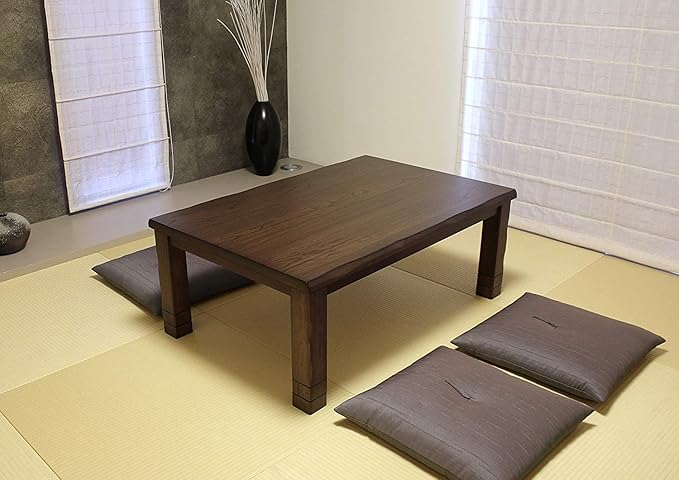 BJDesign Kotatsu - Japanese Heated Table - Wooden Chabudai Furniture with 120V Electric Heater - Low-Lying Dining and Work Desk with Temperature Control Knob (47x31in, Brown)