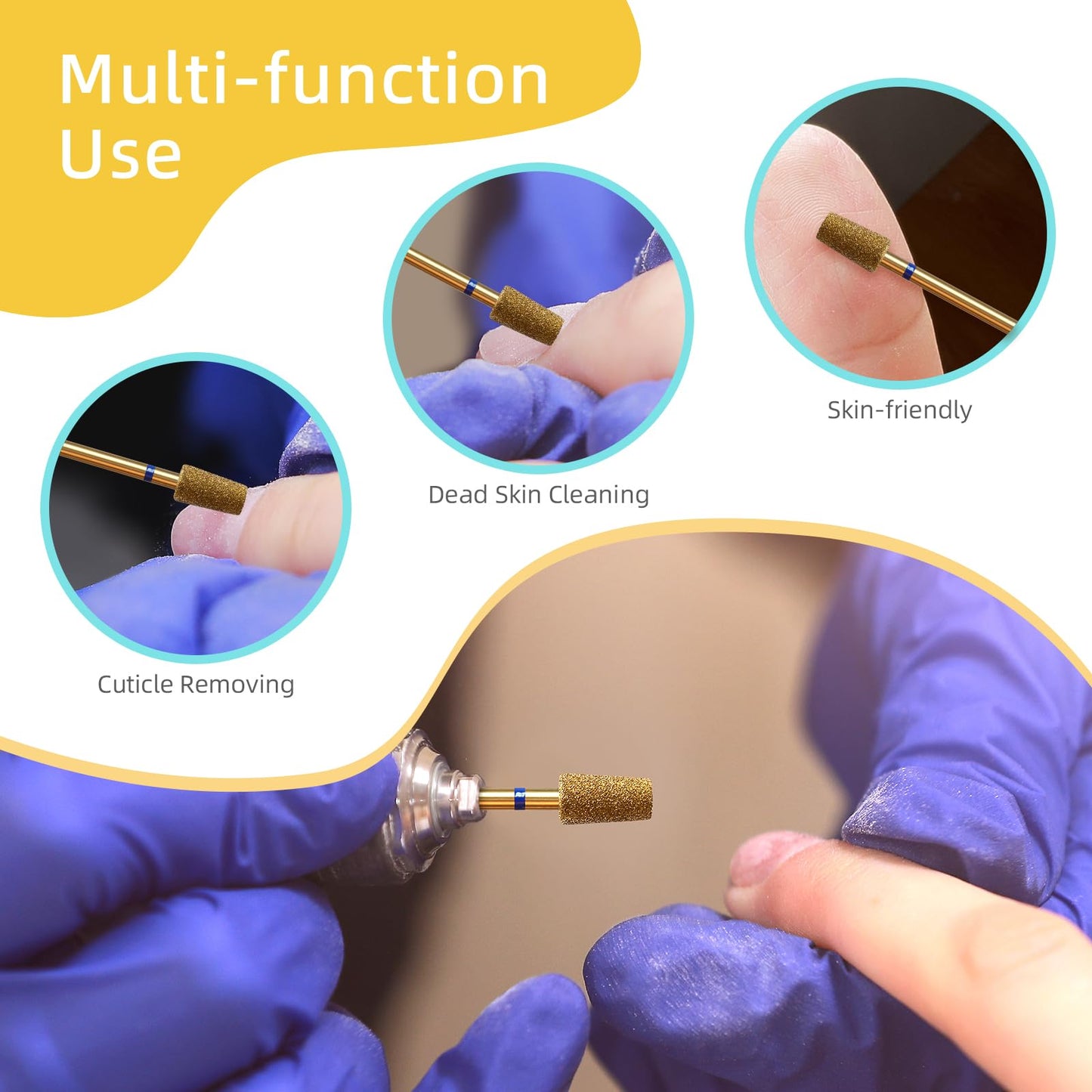 HYTOOS 5mm Large Tapered Cuticle Clean Nail Drill Bit, 5Pcs/Set Titanium Russian Diamond Nail Bits Professional Safety Under Nail Cleaner Burr for Cuticle Dead Skin, Electric Drill Accessories, Medium