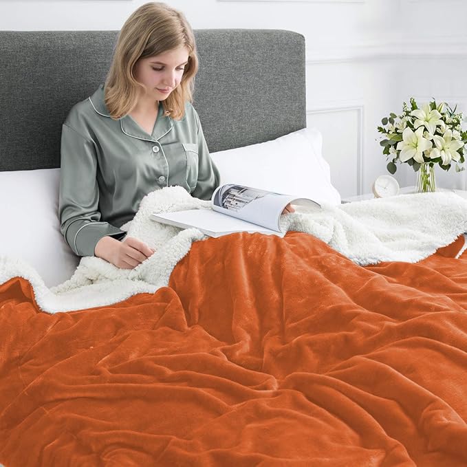 IR Imperial Rooms Sherpa Fleece Throw Blanket for Couch - Soft and Fuzzy Rust Blanket for Winter - Reversible Thick and Warm Fluffy Throw Blankets for Bed, Sofa, Camping and Travel, 50x60 Inches