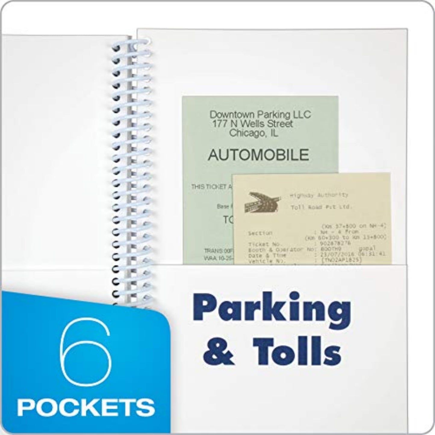 Adams ABFAFR12 Vehicle Mileage and Expense Journal, 5-1/4" x 8-1/2", Fits the Glove Box, Spiral Bound, 588 Mileage Entries, 6 Receipt Pockets,White