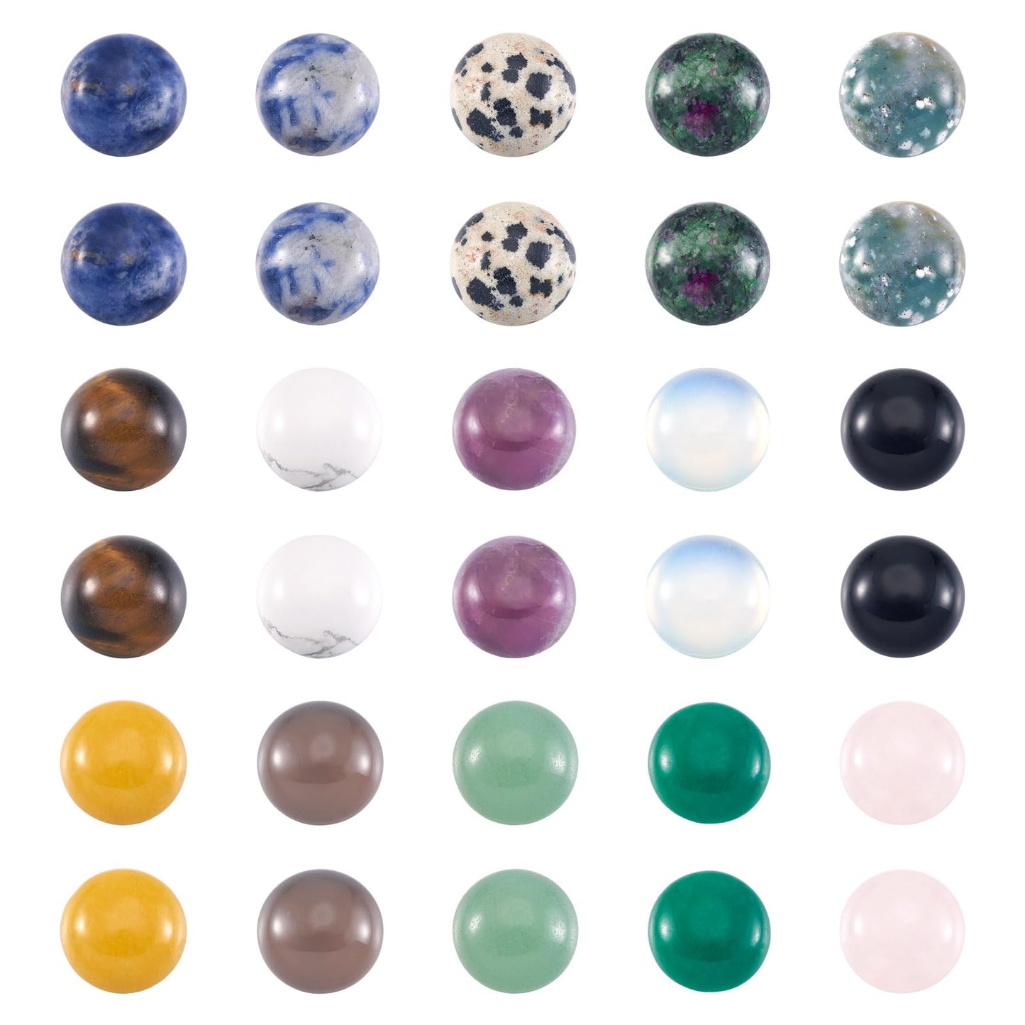 Fashewelry 30pcs Mixed Natural Gemstone Cabochons 12mm Flat Round Crystal Stone Cab Covers Chakra Healing Stone Beads for Earring, Pendant, Bookmark Cabochon Setting Jewelry Making