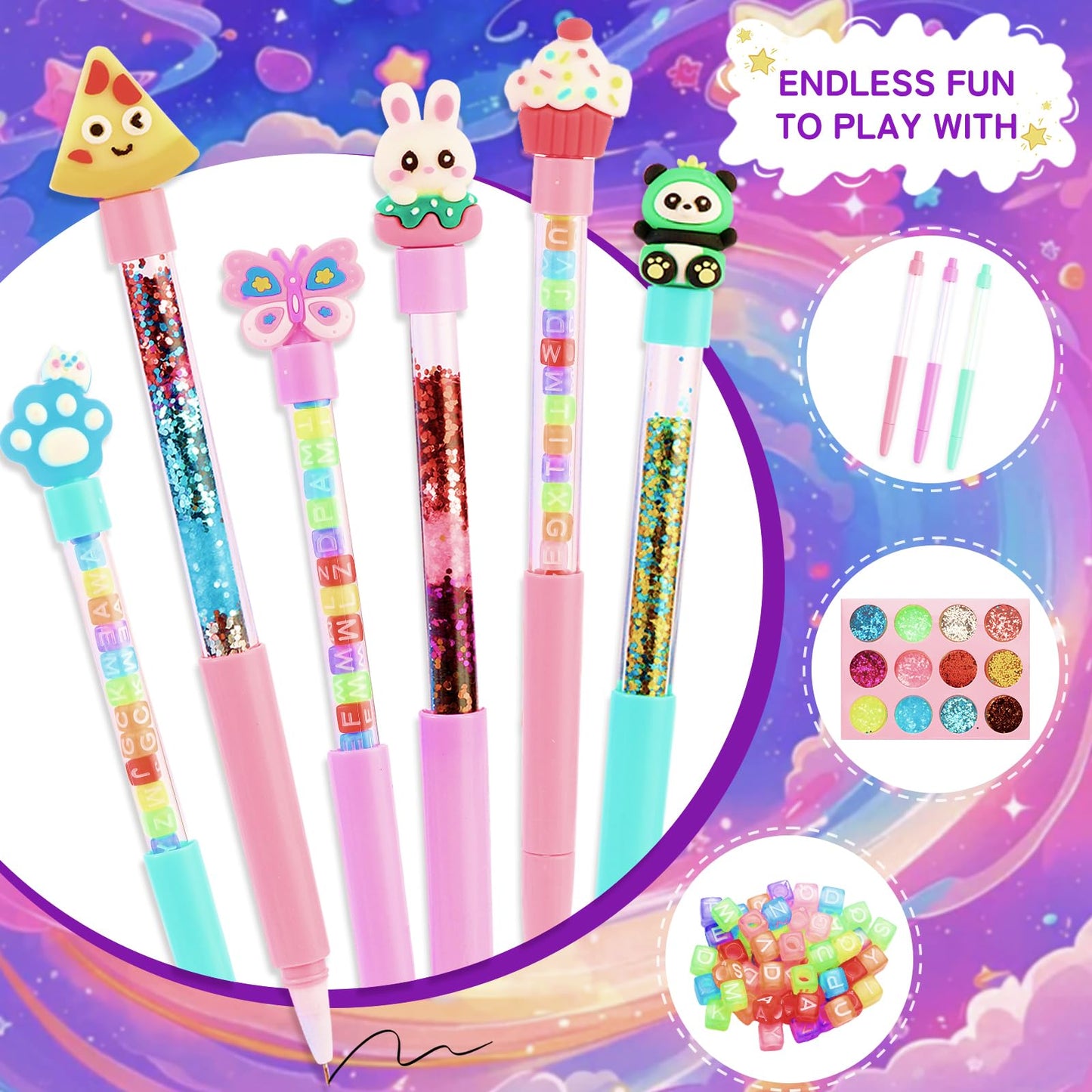 Ulema 65Pcs Cute DIY Pen Making Kit Fun Craft for Tweens, Girls & Kids, Create 12 Plush and Floating Pens, Mess-Free Creative Activity Great Gift for Artistic Kids.