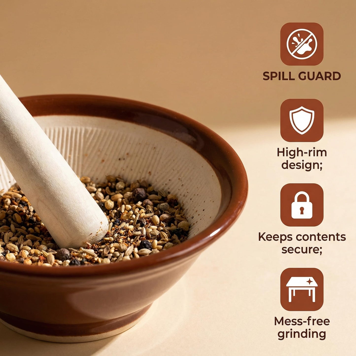 IMIKEYA Japanese Suribachi Mortar and Pestle Set: Ceramic Spice Grinder Bowl with Wooden Pestle for Grinding Seeds, Garlic, Ginger, and Spices