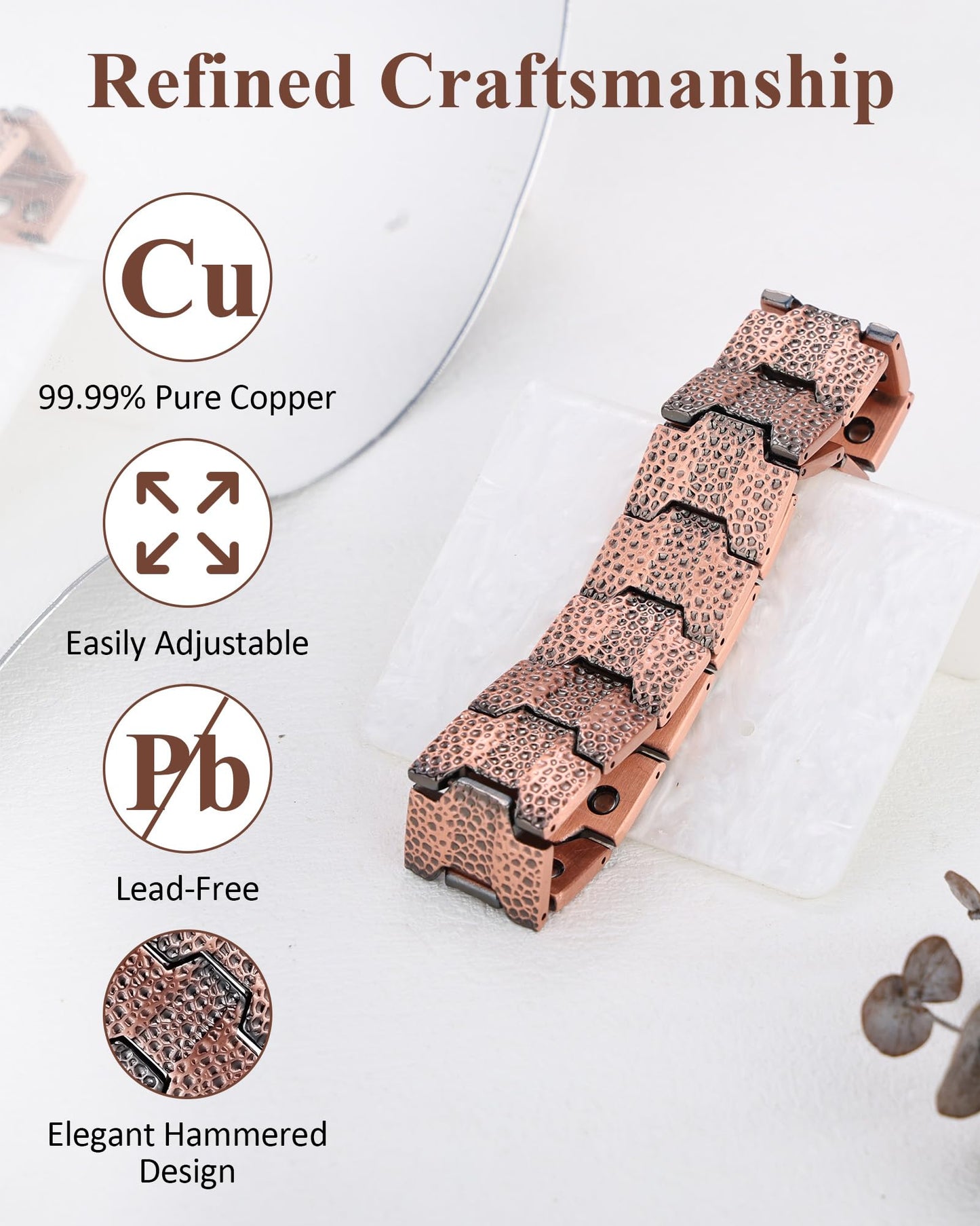 MagnetNova 3X Strength Magnetic Bracelet for Men, 99.99% Pure Copper Bracelet with Magnets, Adjustable Size with Sizing Tool & Gift Box