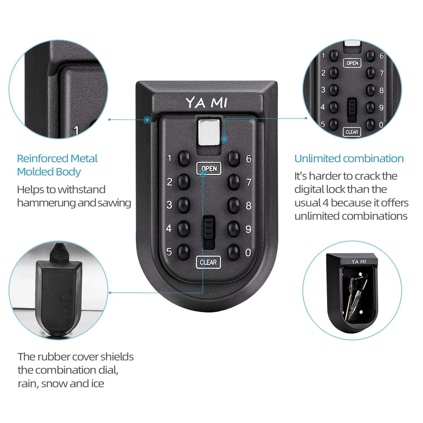 Exterior Outdoor Waterproof Hide Wall Mounted Key Safe Box - House use Key Storage Lock Box,Key Lock Box(Black)