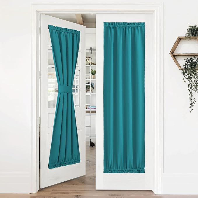 NICETOWN Blackout Curtain for French Door - Thermal Insulated Room Darkening Door Curtain, Rod Pocket Noise Reducing Single Panel, 36 x 72 Inches, 1 Panel, Peacock Teal