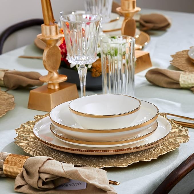 MAONAME 13" Gold Charger Plates Set of 8, Round Reef Chargers for Dinner Plates, Plastic Plate Chargers for Table Setting, Wedding Decor