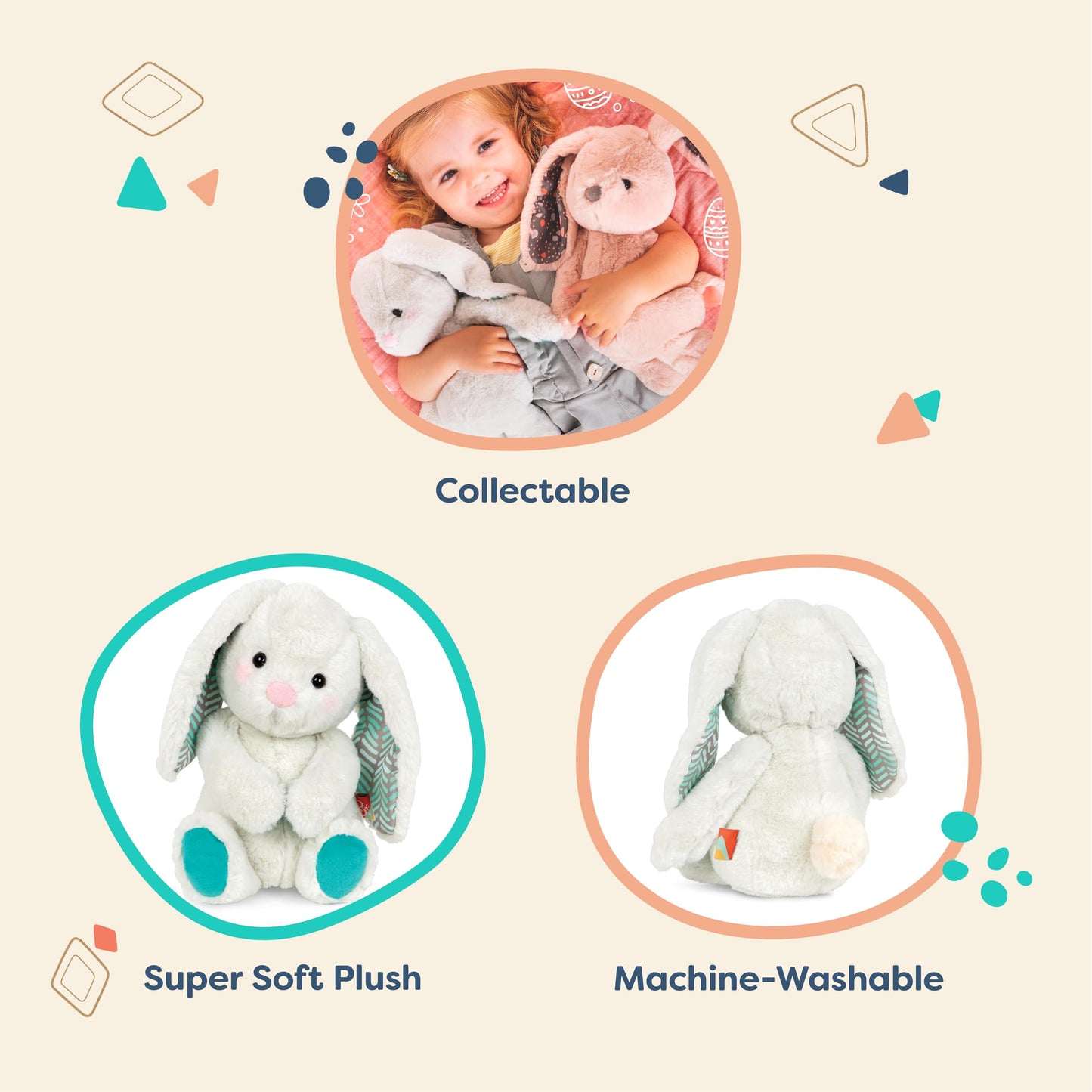 B. toys – 12-Inch Plush Bunny Soft & Cuddly Plush Rabbit Toy Washable – Happy Hues – Peppy Mint Bunny – 0 Months+