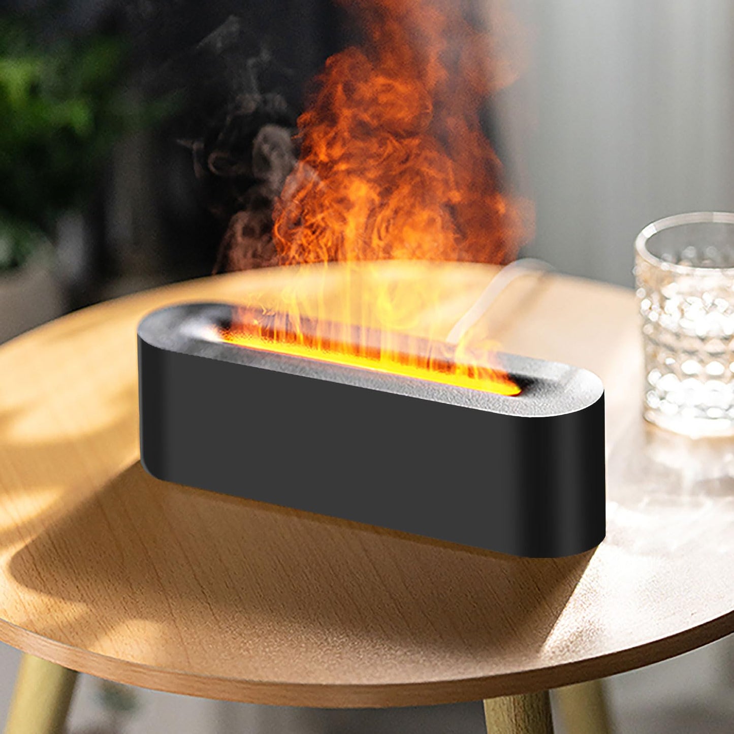 Flame Essential Oil Diffuser, Upgrade 7 Colour Lights Aromatherapy Diffuser, Oil Diffuser, Air Humidifier, Aroma Diffusers for Home, Bedroom, Office, Yoga, Timer & Waterless Auto Off 150ml (Black)