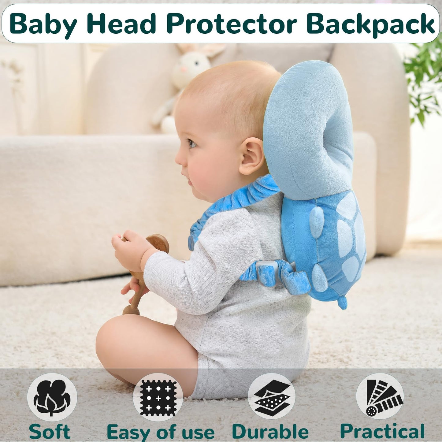 Baby Head Protector Backpack for Falling Crawling and Walking Toddler Essentials Harness Infant Koala Toys Helmets Baby Essentials Must Have 0.5-2 Years (Blue_Turtle)