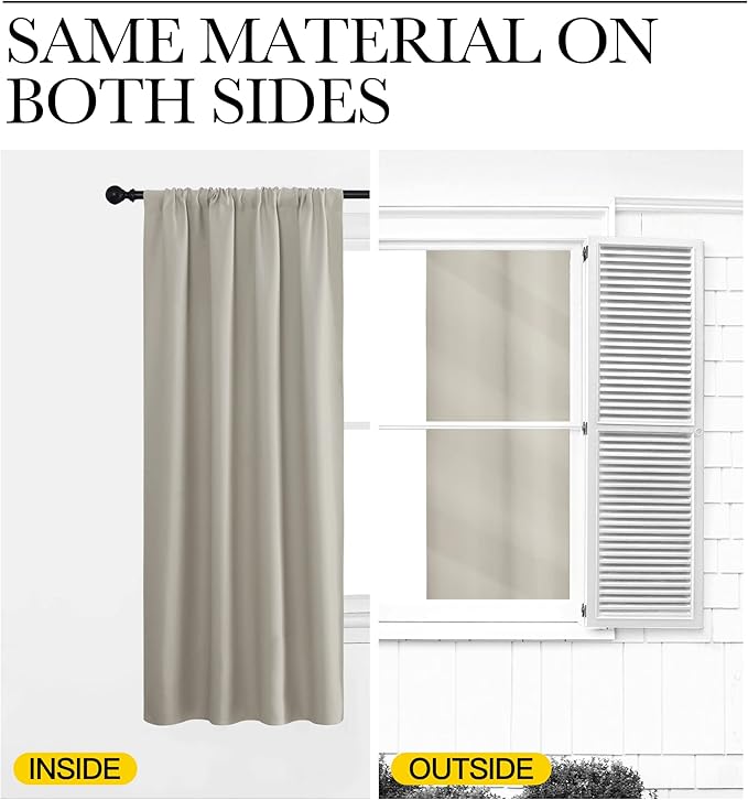 NICETOWN Blackout Curtains for Living Curtains, Room Darkening Window Curtain Panels, Easy-Care Solid Thermal Insulated Draperies/Drapes for Daughter Room (Natural, 2 Panels, 34 by 36)
