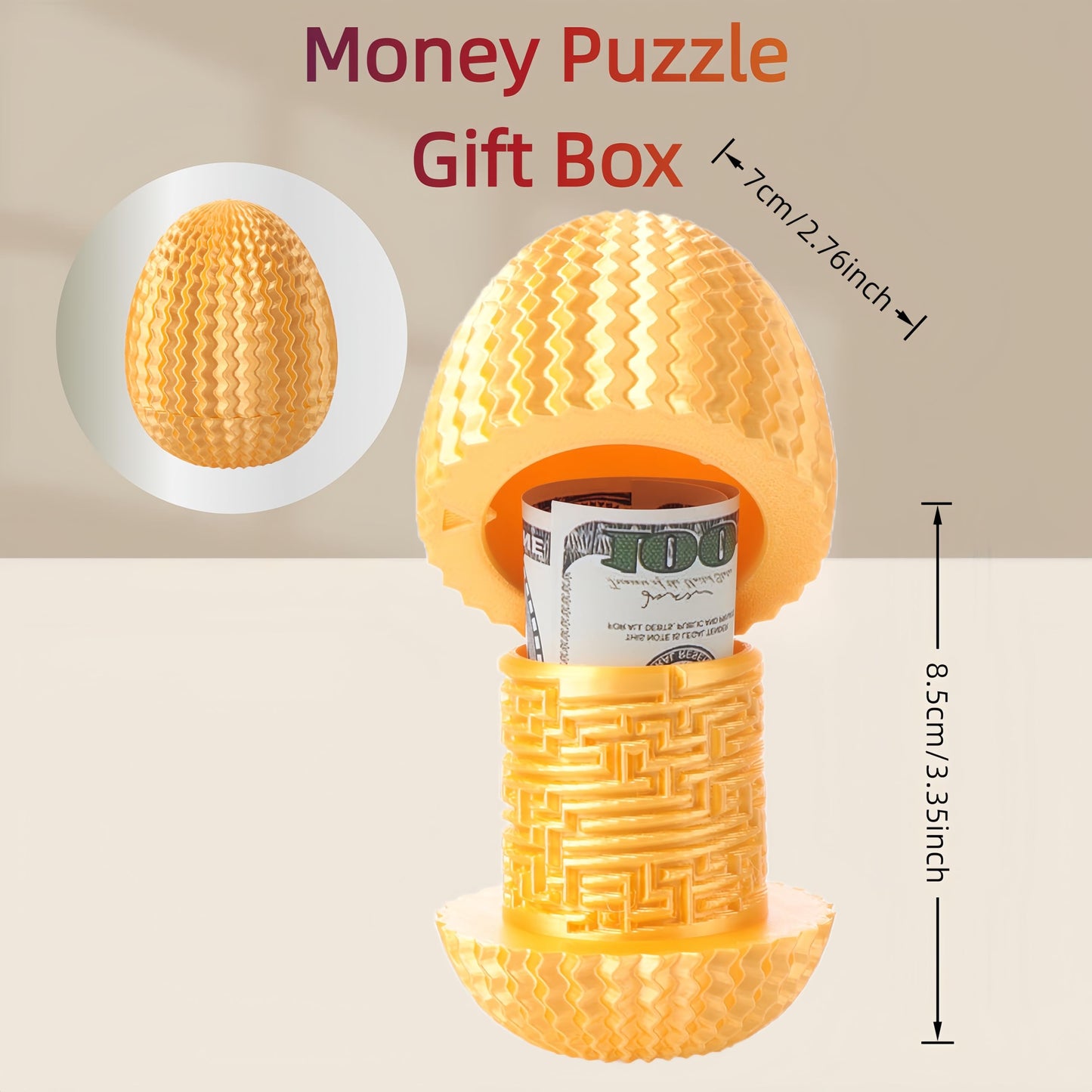 Maze Egg Money Puzzle Box - Hidden Compartment Brain Teaser Toy with 4 Logic Challenges - Portable Travel Sensory Activity for Kids & Adults, Graduation Birthday Gift