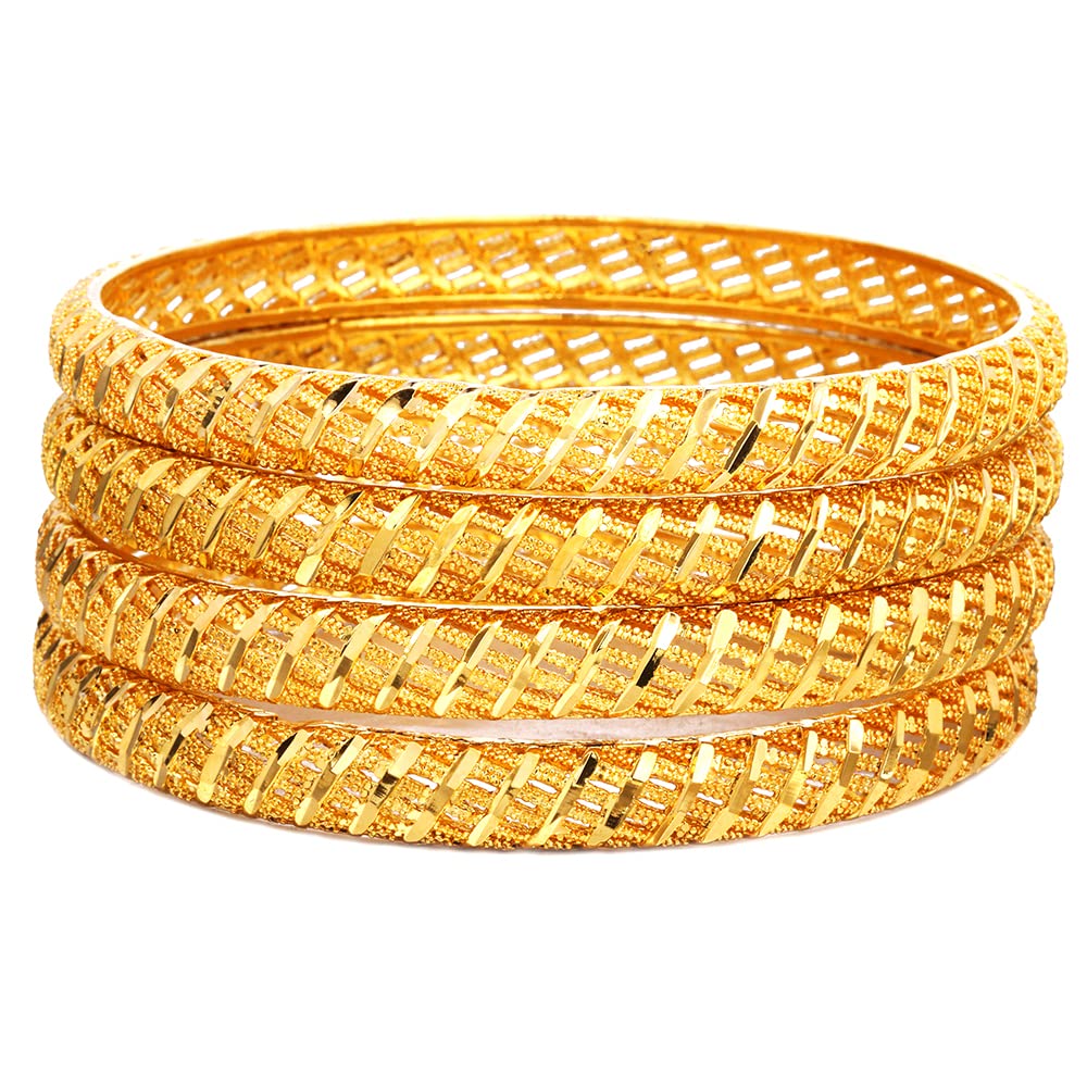 Ethlyn Large Sized Wrist Women Bracelets 2.7inch 18K Gold Plated Fixed Big Size Wrist Bangles Sets (4pcs /lot) (B210A)