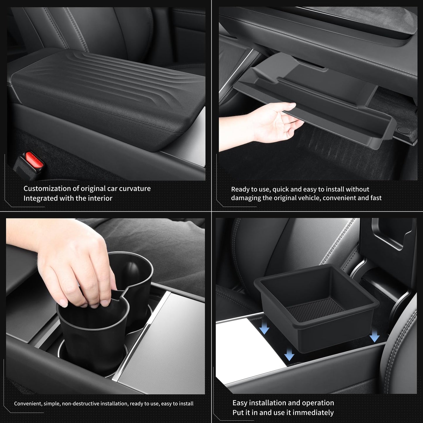 LUCKEASY Center Console Organizer for Tesla Model Y Juniper 2025+ Center Cup Holder | Armrest Box & Armrest Cover | Glove Box | Center Pad | Wireless Charging Pad | Center Upper & Lower Storage Box
