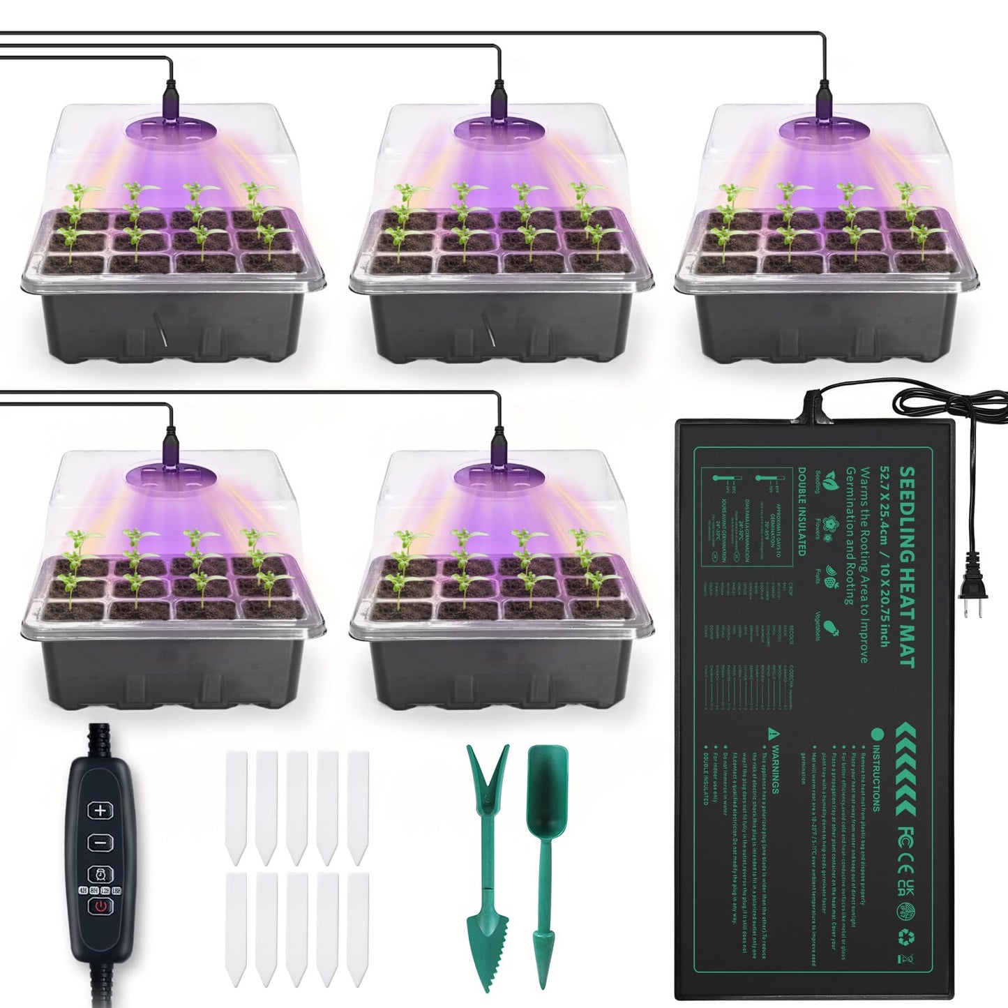AUPETEK Seed Germination Kit with Heat Mat and Light Humidity Domes, 60 Cell Starter Trays Germination Station Cloning Kit