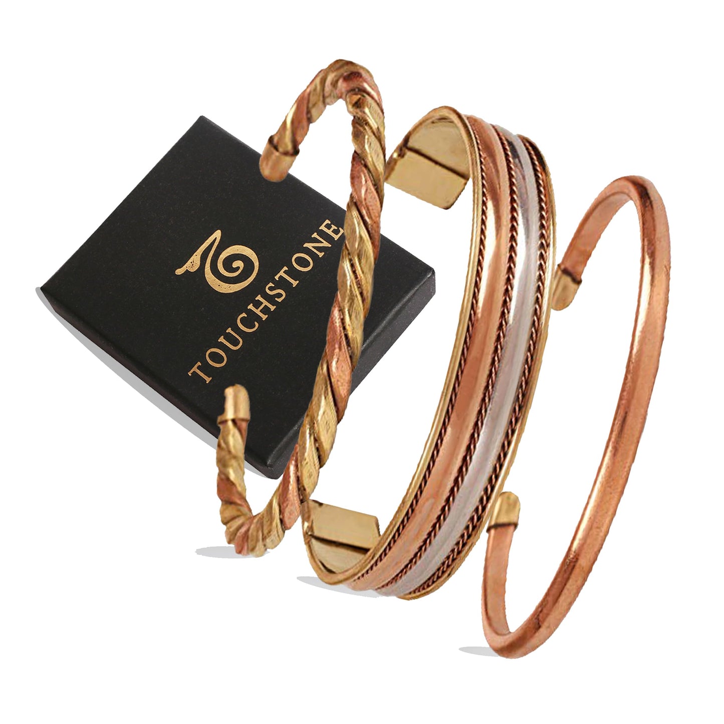 Touchstone copper bracelets | gift for men women |adjustable 100% pure solid real jewelry | handmade bracelet set combo | rope braided tibetan bangles. Set of 3 different designs