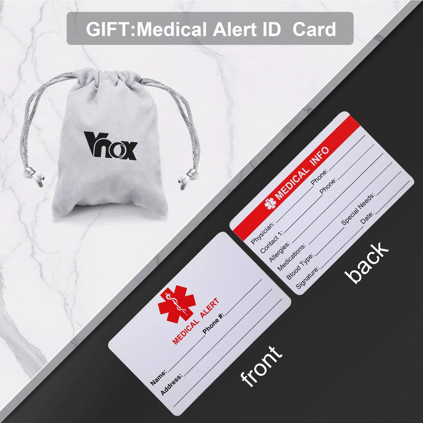 VNOX Customize Emergency Jewelry Medical Alert ID Red Silicone Rubber Stainless Steel Adjustable Bracelet,Unisex