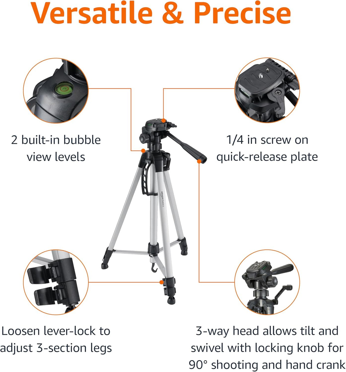 Amazon Basics 60 inch Lightweight Tripod with Bag, Black