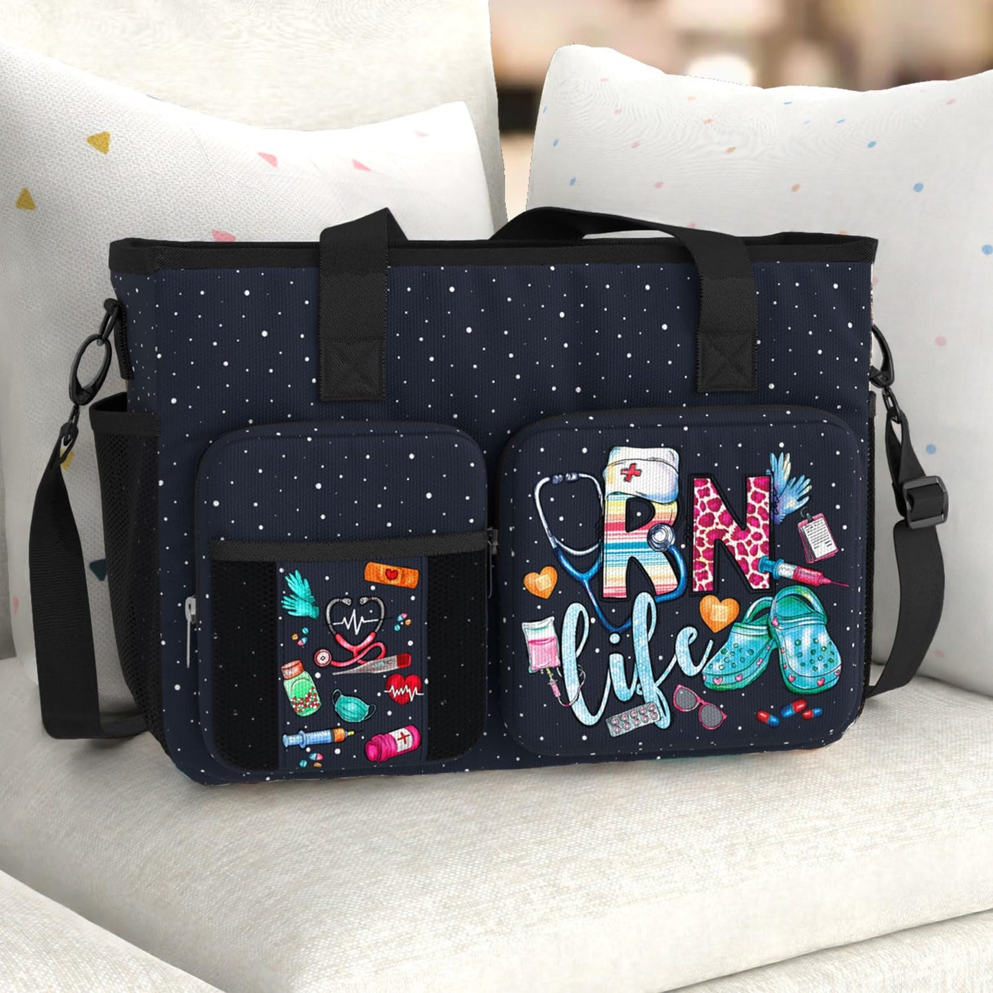 84hoods Shoulder Bag for Work. Waterproof Work Bag with Large Compartments, Padded Laptop Storage and Multiple Pockets. RN Gift for Registered Nurse. RN Life.