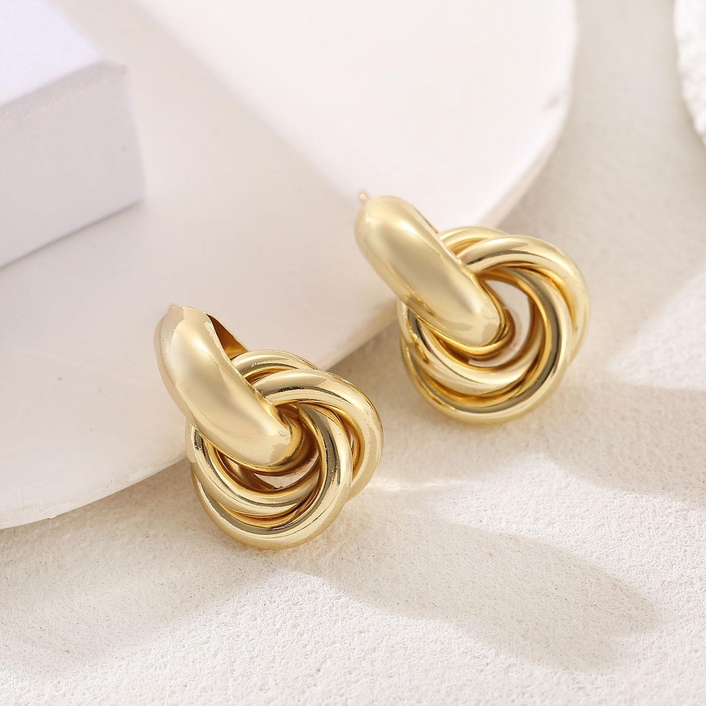 14K Gold Earrings for Women Knot Earring Studs Chunky Twisted Link Drop Statement Jewelry