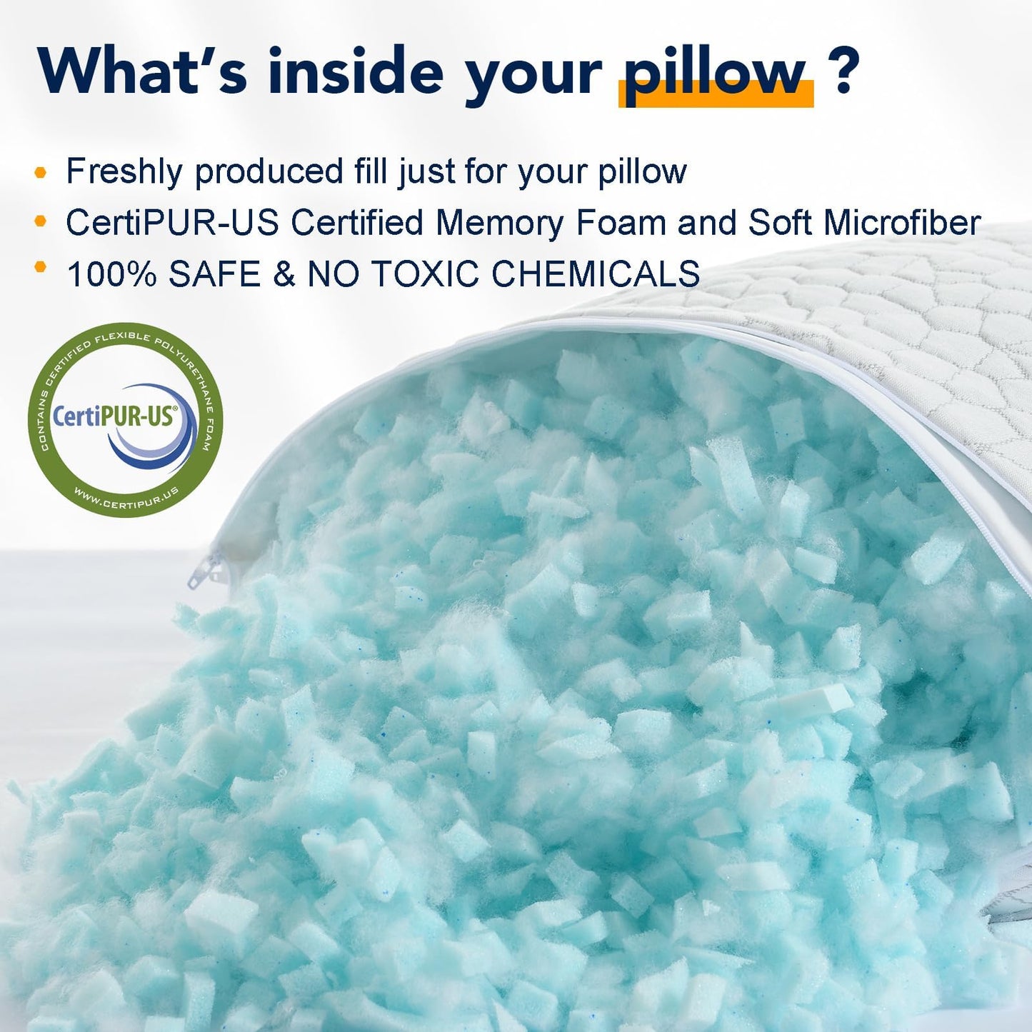 QUTOOL Cooling Pillow for Sleeping, CertiPUR-US Shredded Memory Foam Queen Pillows Set of 2, Cool Pillow for Hot Sleepers Adjustable Firm Pillow for Side, Back, Stomach Sleepers Soft Yet Support,White