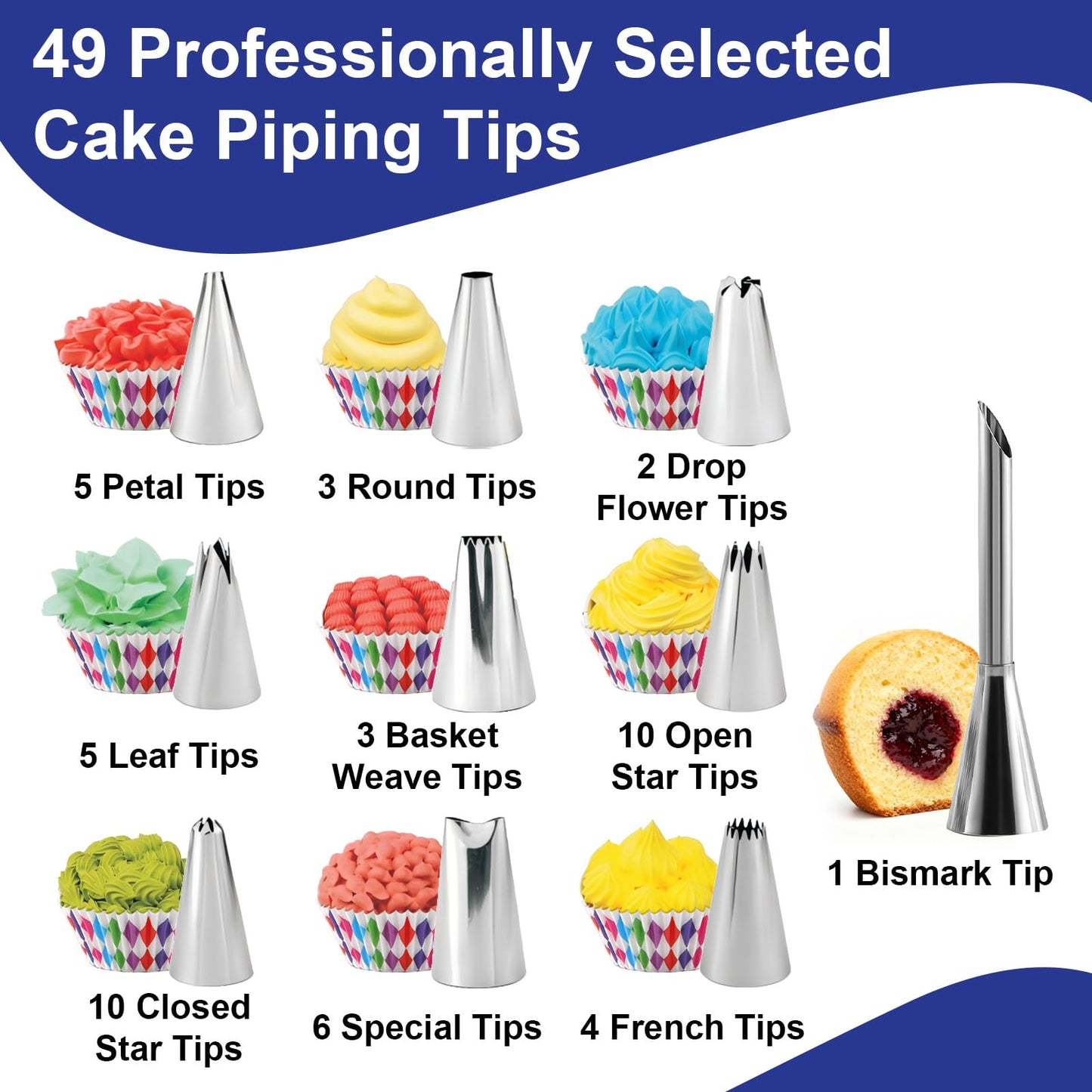 Gymdin 222 PCS Cake Decorating Kit - Includes Cake Turntable, Leveler, Piping Bags and Tips Set, 2 Frosting Spatulas, 3 Scrapers, 100 Cupcake Liners, Booklet and more Decorating Supplies