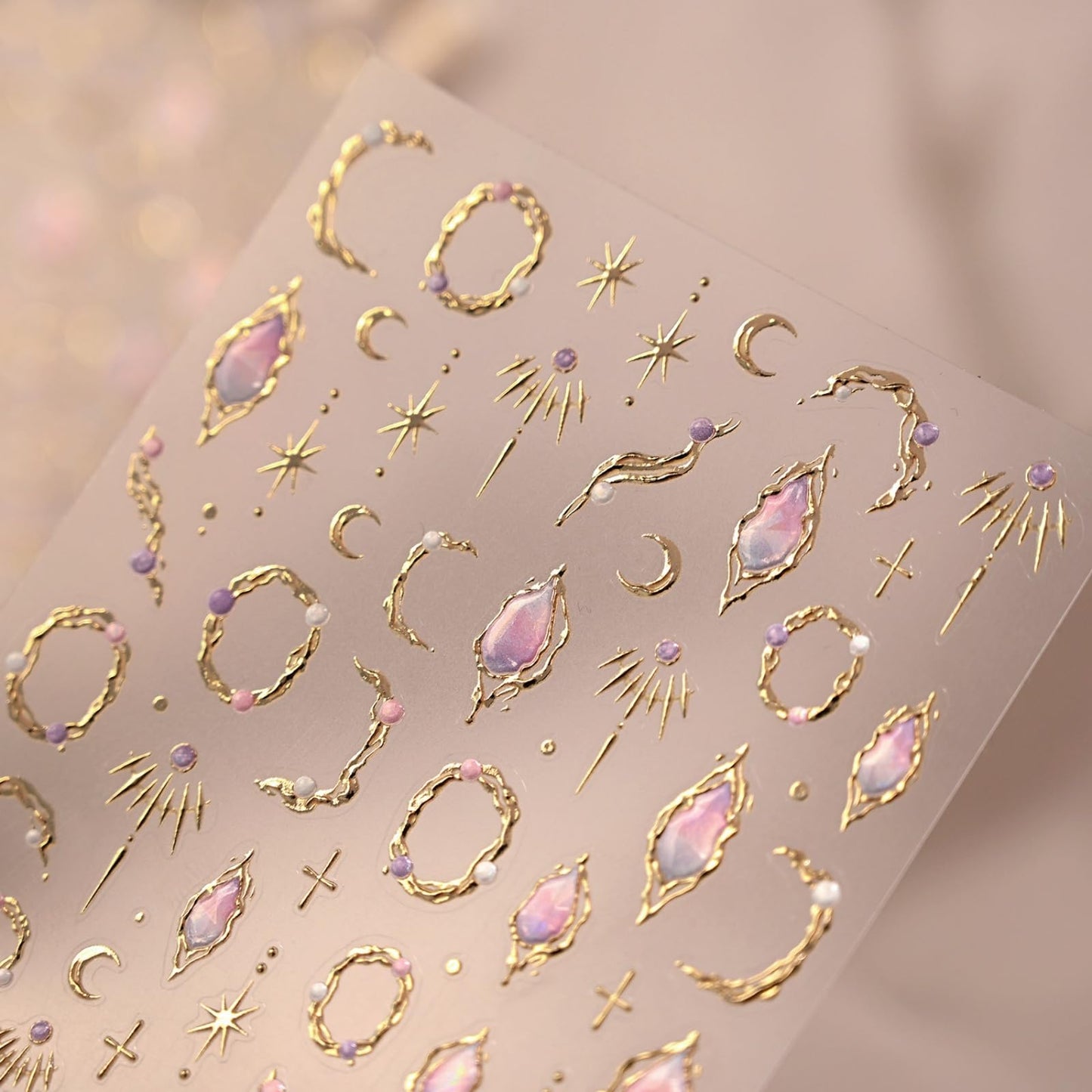 Gold Nail Stickers Star Moon Nail Art Stickers Gemstone Nails Decals Design 5D Embossed Self Adhesive Nails Charms Supply Decoration for Women 1 Sheets
