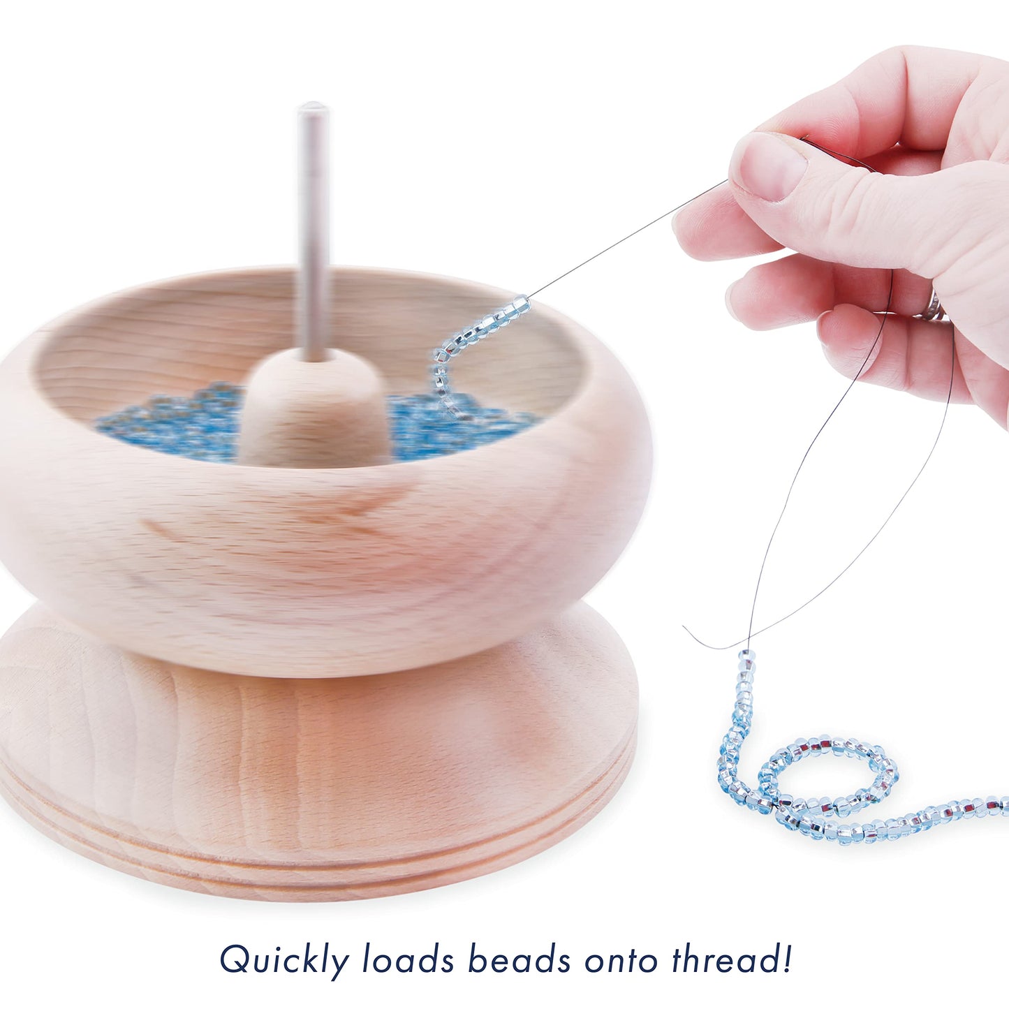 Beadalon Spin N Bead Spinner for Fast Stringing - Ideal for Beaders, Jewelry Makers & Designers - Wood Bowl with Big Eye Needle - Saves Time & Loads Seed Beads Efficiently