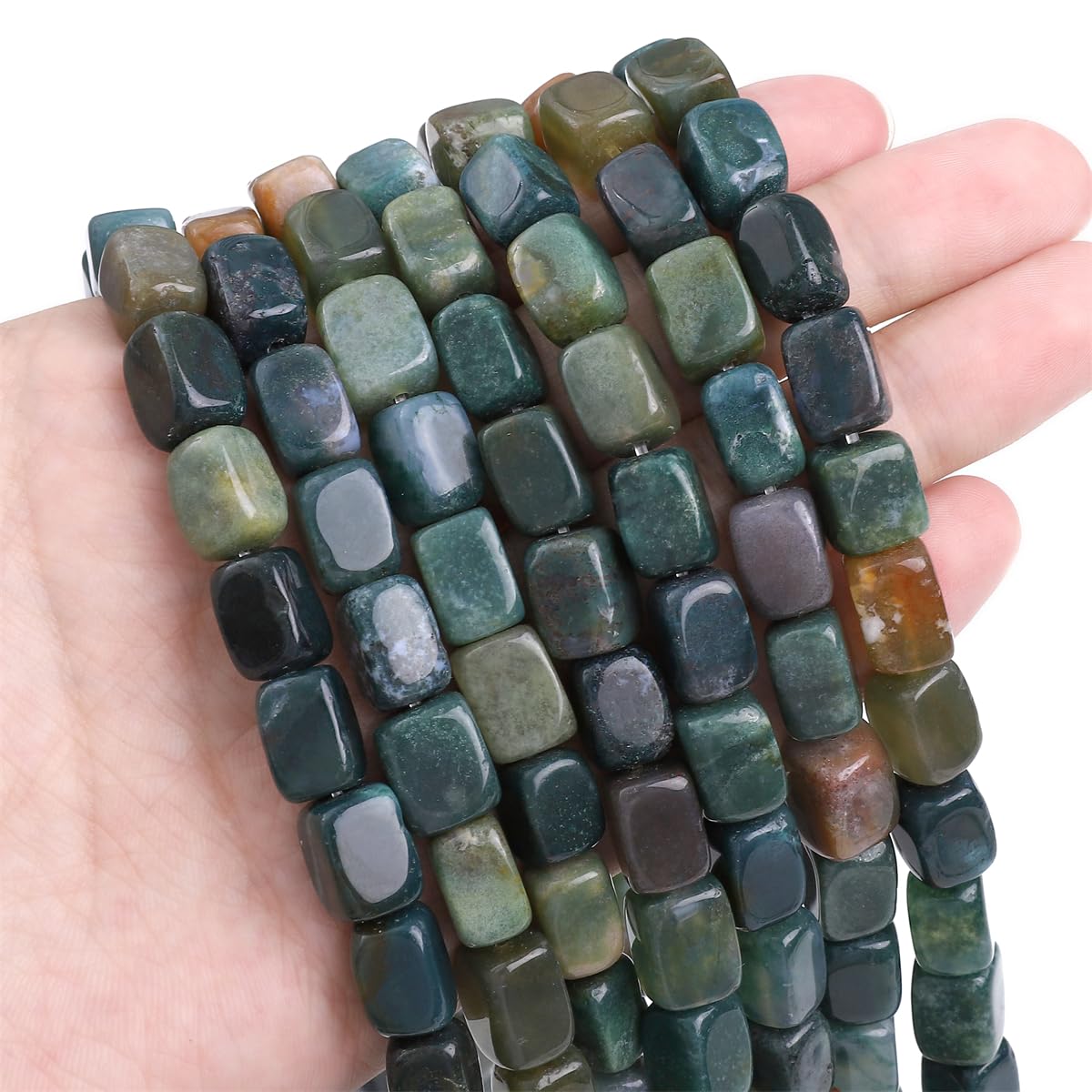 BEADIA Natural Indian Agate Cuboid Stone Loose Semi Gemstone Beads for Jewelry Making 8mmx12mm 38cm/Strand