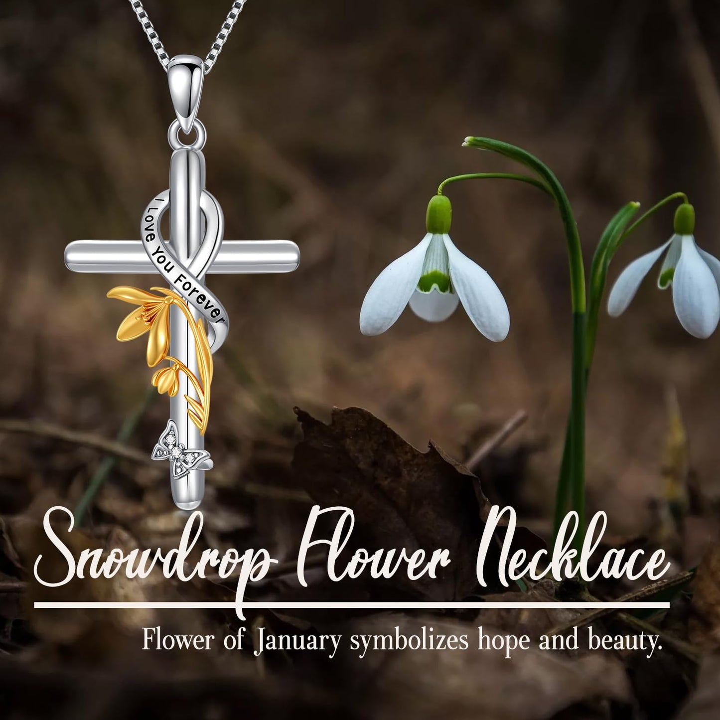 Flpruy Sterling Silver Birth Flower Necklace Birth Flower Cross Necklace Floral Pendant