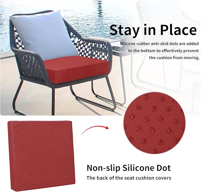 Easy-Going Waterproof Patio Cushion Covers 22x20x4 inch 2 Pack Replacement Non-Slip Outdoor Seat Cushion Slipcover with Zipper. Red