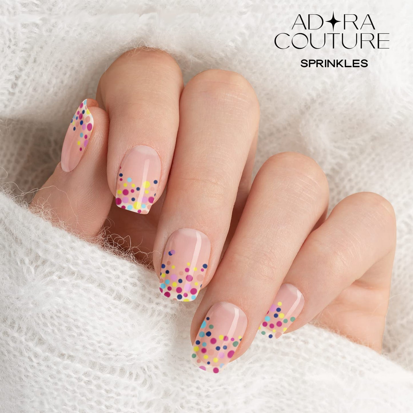 Adora Couture Semi Cured Gel Nail Strips with 20 Pieces - UV Gel Stickers, Manicure Kit, Easy Application Wraps Includes Prep Pads, Nail File, Wooden Stick - UV Light Required (Sprinkles)